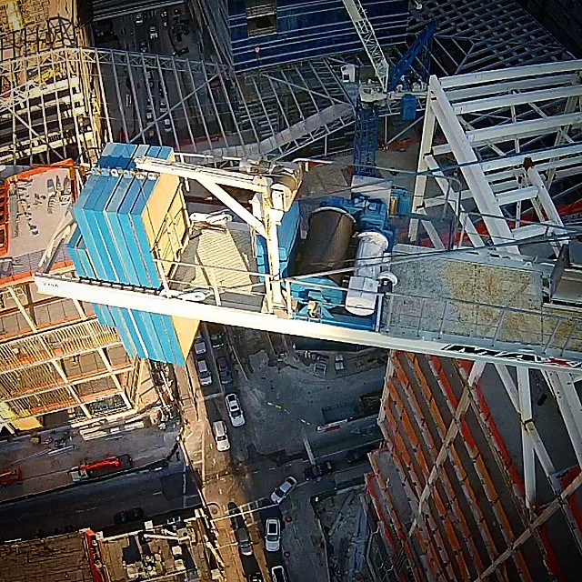 Aerial shot of a crane in downtown Miami.