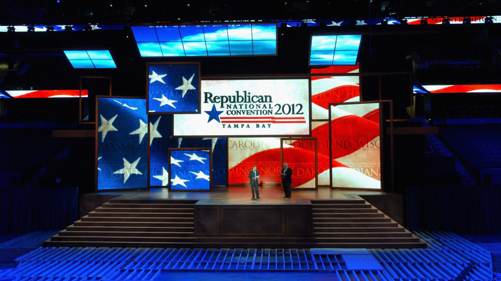 Republican National Committee officials unveiled the stage inside the Tampa Bay Times Forum this week ahead of the Republican National Convention, which may or may not begin Monday.