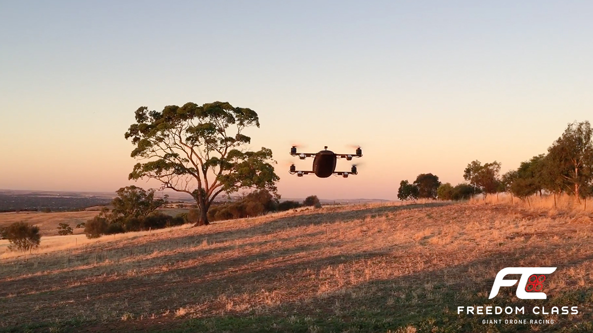 a giant racing drone from freedom class